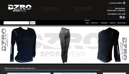 Diseño pagina web DZRO Sport - Indumentaria Deportiva