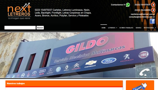 Diseño pagina web adaptable celulares NEXT Letreros - Mar del Plata